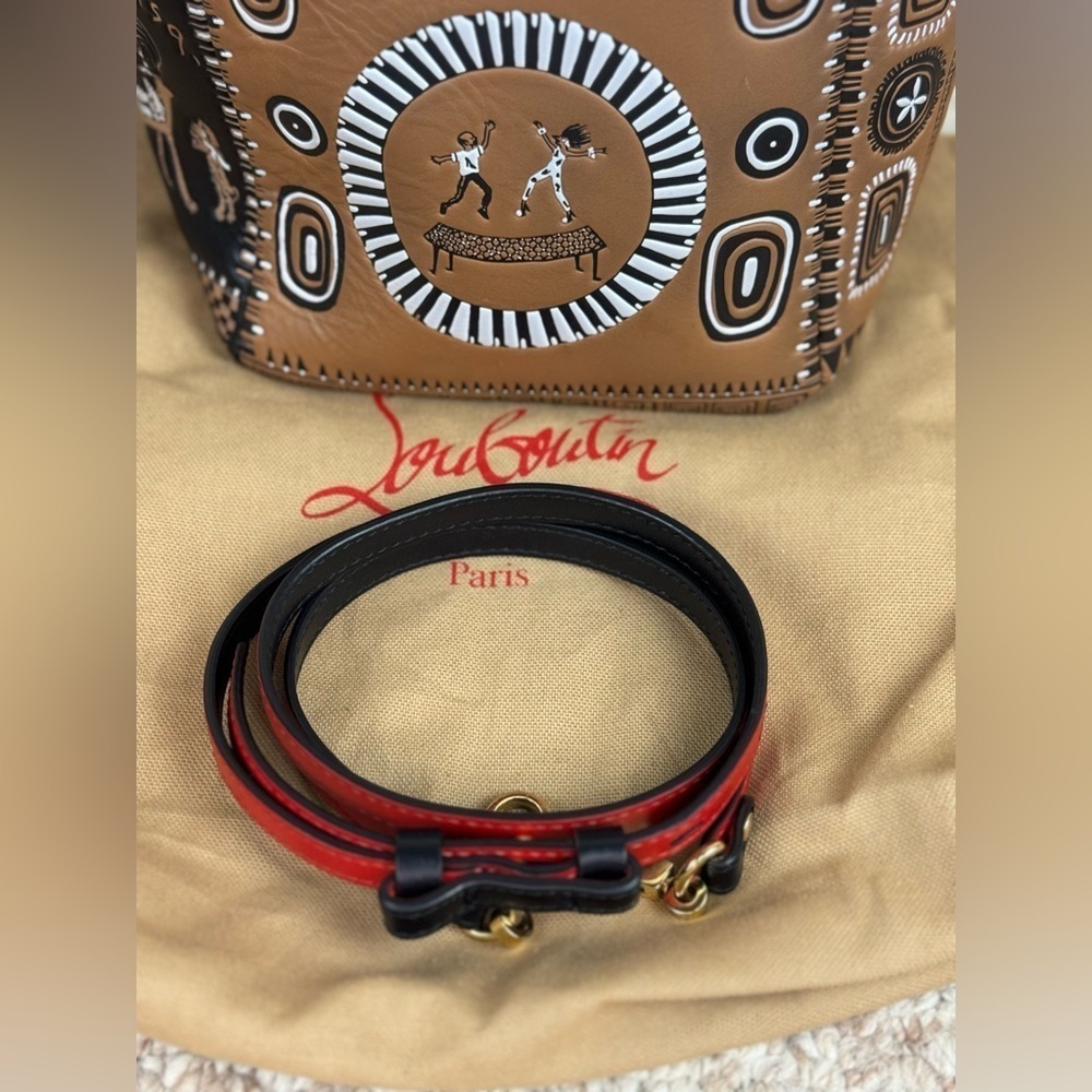 CHRISTIAN LOUBOUTIN Greekaba Mini Embossed Antique Bucket Bag In Multi/Black. - Picture 6 of 16
